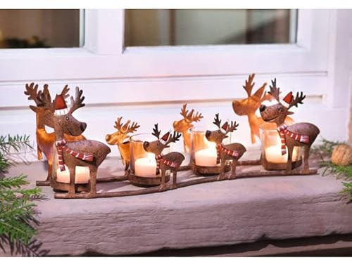 Adventsgesteck, Adventskranz, Teelichthalter Weihnachtsmotiv aus Holz, Glas Grün/Braun/Rot Adventskranz Deko Adventsdeko Gesteck Große Auswahl, Adventsgesteck:Adventsgesteck Rentier