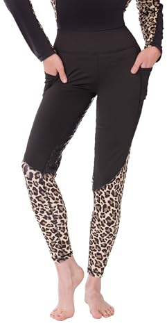 Daisen Leopard Print Silicone Grip Full Seat Horse Riding Leggings: Stylish & Functional Equestrian Tights for Women (Small, Black)