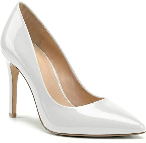 Women’s High Heel Pointed Toe Court Shoe Stiletto Heel Pumps Party Evening Prom Wedding Bridal Ladies Shoes (White Patent, UK Footwear Size System, Adult, Women, Numeric, Medium, 10)