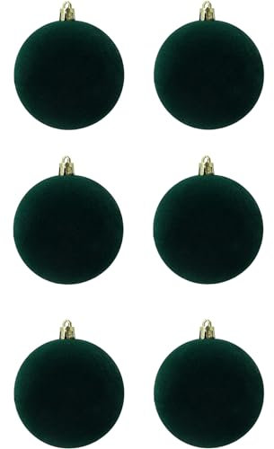 6x Palline di Natale in Velluto Sfera Infrangibile in Plastica Verde FLOCCATE 8 cm per Albero di Natale Decorazioni Natalizie Ornamento Set 6 palle INNEVATO floccato vellutato