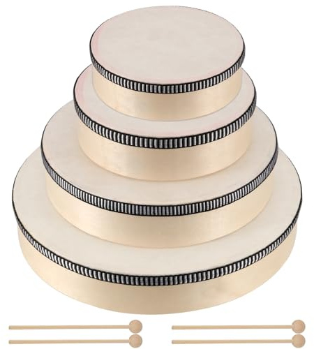 MAHIONG 4 Pack Hand Drum, 4 Sizes Drums with 4 Drum Sticks for Rhythm Learning, Music Performances, Parties, and Percussion Enthusiasts, 6 Inch 7 Inch 8 Inch 10 Inch