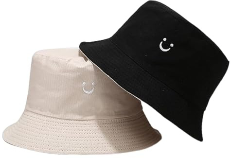 PythJooh 1PC Girl Boy Embroidered Smile Face Bucket Hat Reversible Sun Hat | Kids Foldable Beach Hats Outdoor Caps for 2-8Years