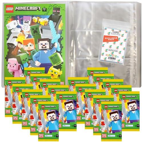 Bundle mit Lego Minecraft Serie 1 Trading Cards - 1 Leere Sammelmappe + 20 Booster + Exklusive Collect-it Hüllen