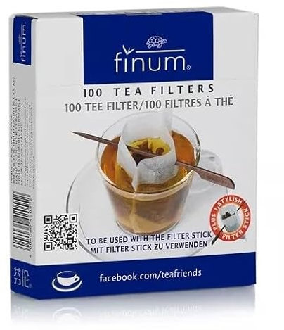 finum - Lot de 3 sachets en papier jetables pour thé en vrac + bâton de maintien – 3 x 100 sachets (total : 300 unités), blanc