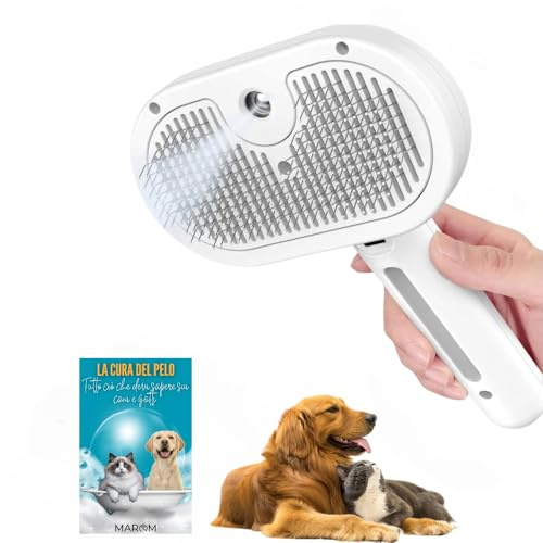 MAROM - Spazzola a vapore per gatti e cani, pettine autopulente per animali con pelo corto e lungo (BIANCO) + EBOOK in Omaggio