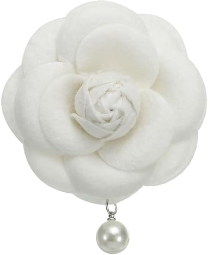 Camellia Blumenbroschen, Vintage Stoffblumenbroschen mit künstlichen Perlen, elegante florale Anstecknadeln für Damen, Hut, Kleid, Hemd, Krawatte, Corsage, Lila (Beige)
