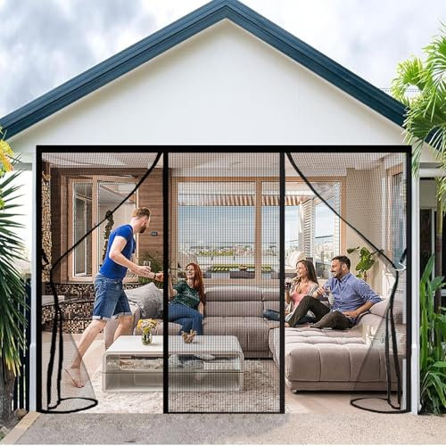 ZHZFSH Magnetic Curtain Double Door, Double Opening Mesh Net Curtain, Double Door Screen Curtain for Sliding Door,Insect Protection Balcony Door with Magic Tape Strap,Black-B, 140x210cm