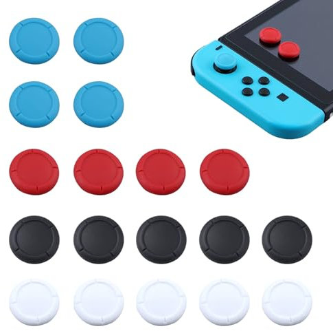 GUTERTOP 18 Pcs Joystick Kappen für Nintendo Switch, Switch Ersatzteile, Switch Thumb Grips – Einfache Installation, Verbessertes Spielerlebnis (Schwarz, Weiß, Rot, Blau)