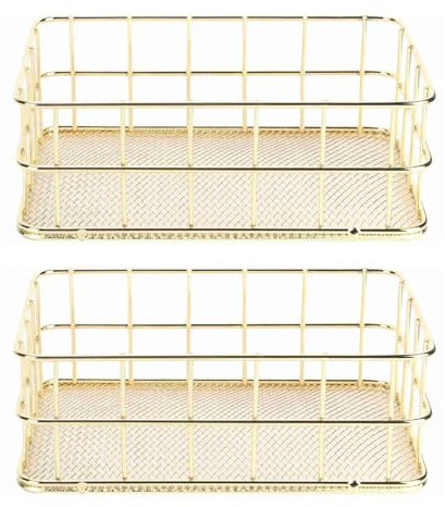 Hapivida Wire Mesh Basket, Golden Desktop Metal Storage Basket Iron Grid Storage Tray Net Basket Bins for Home Cosmetic Stationery (2pcs 17x12x6cm)