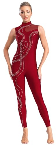FEESHOW Helkroppsdräkt för kvinnor, glitter, gymnastik, danströja, ärmlös, overall, yoga, skridskoåkning, balett, danskostym, helkroppsdräkt