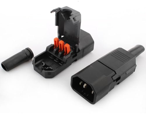 VISSQH 2 pezzi Connettore di Adattatore alimentazione da IEC 320 C14 Plug Maschio,Connettore IEC C14 CA 250V 10A 3 spine (nero)