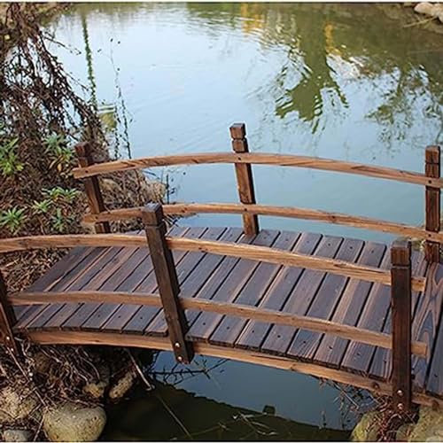 Pont de Jardin Rustique avec Double Garde-Corps, 140 cm, en Bois, décoratif, pour étangs, ruisseaux, Bordures, décoration extérieure.