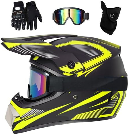 Juventud Niños Integral Casco de Motocross, con Gafas/Máscaras/Guantes, Unisexo Deporte Dual Todoterreno Enduro Moto Chocar Cascos, Descenso BMX MTB ATV Dirt Bikes Casco