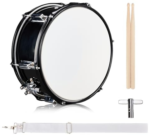 LALAHO 12 x 5.5 inches Snare Drum, Marching Snare Drum Kit for Students, Beginners & Band, Comes with a Pair of Drumsticks, Key and Adjustable Strap (Black)