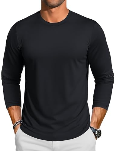 TACVASEN T Shirt Manica Lunga Uomo in Cotone Maglietta Nera Uomo Morbida e Leggera Maglietta Nera Uomo Classico e Versatile (XL, Nero)
