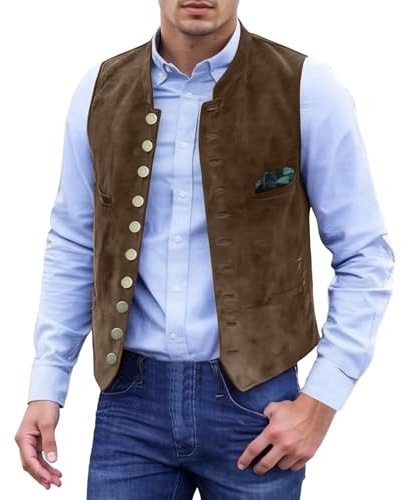 Gilet en velours côtelé pour homme - Col en V - Cowboy - Sans manches - Coupe ajustée - Décontracté - Veste en latex pour homme, café, XXL