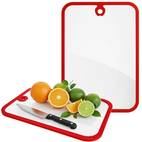 Coloch 2 Pack Glass Cutting Board for Kitchen, Tempered Glass Chopping Boards with Non-slip Edge 2 Sized Clear Meat Prep Boards for Fruit, Vegetable, Meat, Non-toxic, Dishwasher Safe