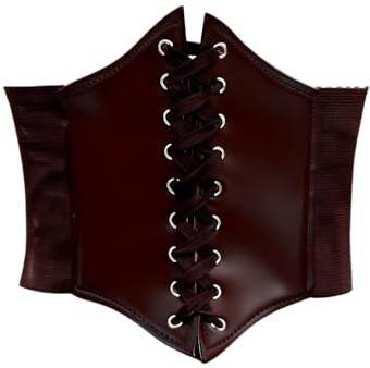 Women’s Corset Belt, Women’s Elasticated Corset Belt, Elasticated Leather Waist Belts, Laced Corset Role-Play Costumes, Create The Perfect Waistline, Suitable for Birthday Parties, Cosplay (Brown)