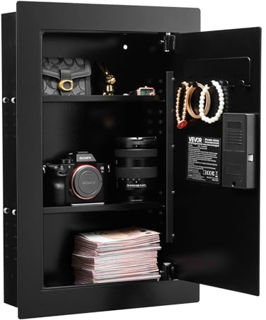 VEVOR Wall Safe, 3-Tier Hidden Wall Safe with Fingerprint, Password, Key & Turning Knob, Q235 Cold-Rolled Steel In-Wall Box with Adjustable Shelves & Key Holders for Money, Jewelry, Passport, Document
