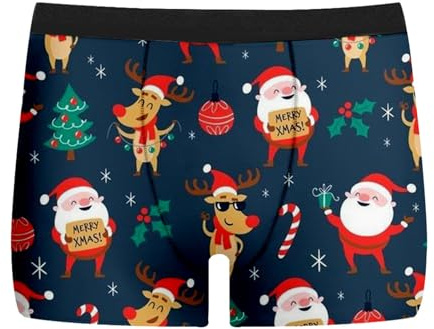 2026 Uomo Natale Giorno Stampato Biancheria Intima Divertente Vestibilità Media Slip Vita, Blu, 3XL