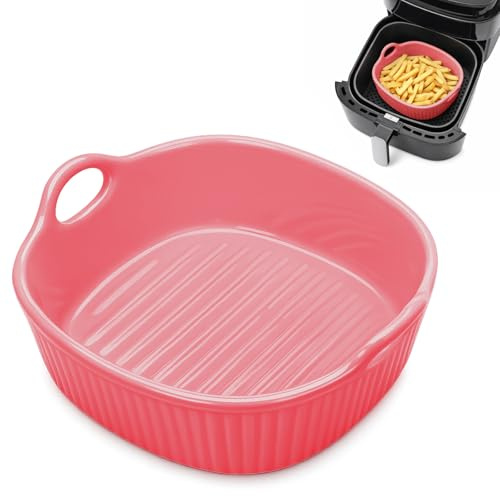Plat à gratin rond en céramique pour friteuse à air chaud 18,5 x 16,5 x 5,5 cm | Moule à lasagnes et à lasagnes coloré | Moule en céramique avec poignées pour four à micro-ondes (rouge framboise-650