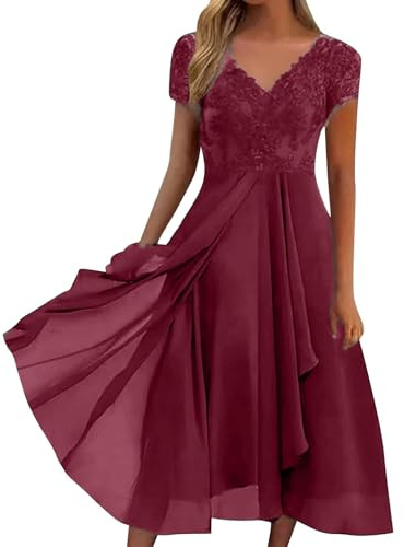 Robe Femme Chic Et Elegant Mariage Femme Robe De Cocktail Soirée Bal en Dentelle Elegante Mousseline Manches Courte Promo Demoiselle Honneur pour Fête Cérémonie Anniversaire Bal Mariage Robes S-3XL
