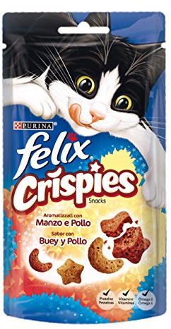 FELIX Crispies Snack per Gatti Adulti con Manzo e Pollo 8 Confezioni da 45g