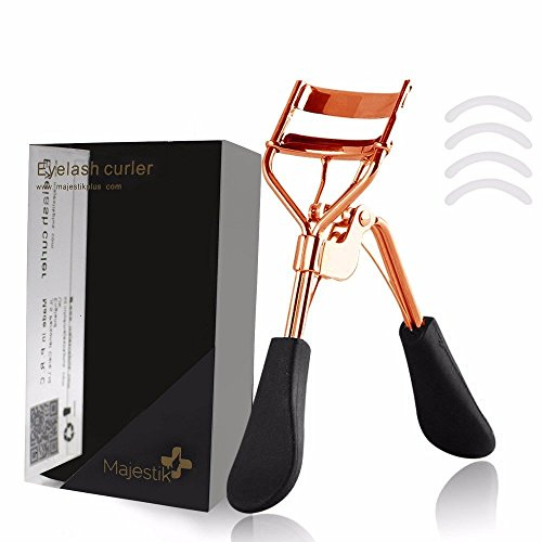Eyelash Curler with 4 Refill Pads Rose Gold Designed for No Pinching or Pulling Just Dramatically Curled Eyelashes & Lash Line in Seconds by Majestik+