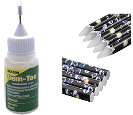 World of Sparkles 10 ml Gem-Tac-Kleber, Strasskristall, Applikationsnadel, Präzisionsspitze, Flasche für Kunst und Handwerk, Kartenherstellung, Schmuckherstellung, mit 1 gratis Wachsstift