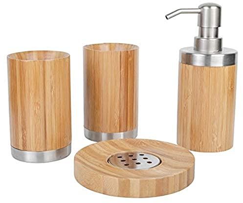 axentia Bambus-Badset, holzfarben/Silber, ca. 10 x 23 x 19 cm