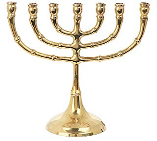 NKlaus Menorah candelabro 7 brazos latón oro velas hasta Ø 1,5cm candelabro altura: 15cm anchura menorah :18cm uso iglesia decoración 4034