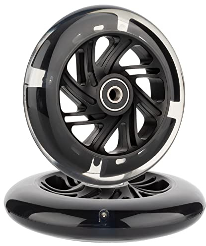 AOWESM 120 mm beleuchtete Roller-Räder, 120 mm, PU-LED-Blitz, blinkend, 3-Rad-Kick-Scooter, Ersatzräder für Kinder, Kleinkinder, Jungen und Mädchen (2er-Pack) (schwarz)