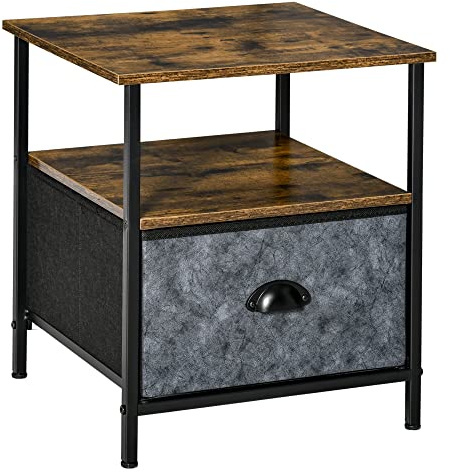 HOMCOM Side Table Mesa Auxiliar, Tablero de partículas, Acero, Tela no Tejida, Brown, 40 x 40 cm