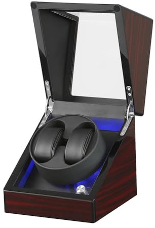 DRAIGERWAY Caja Giratoria para Relojes Automatische Uhrenbeweger Box PU Leder Uhrengehäuse mit leisem Motor Batteriebetrieb Oder Netzteil für Automatikuhren… (Korn aus Sandelholz Upgrade-DGW)