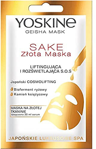Yoskine Geisha Mask Masque sur tissu de saké doré 20 ml, liftant et éclairant, anti-âge, soin visage, hydratant visage, masques visage beauté, masques beauté, soin visage