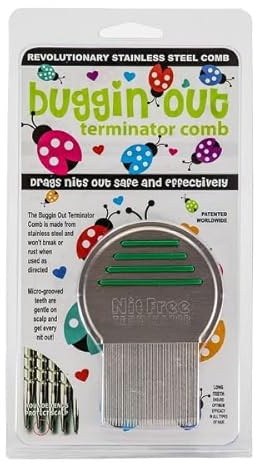 Buggin Out Stainless Steel Lice Comb | Spiral Micro-Grooved Tines for Nits | Safe for All Hair Types | Ergonomic Handle