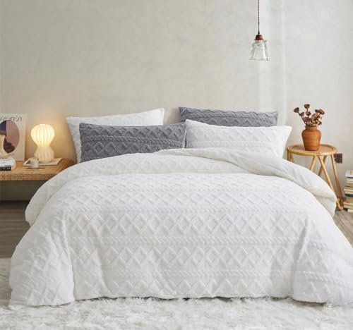 Sedefen Flauschig Bettwäsche 135x200 cm Weiß Sherpa Biber Flanell Fleece Geometrischmuster Cashmere Touch Winterbettwäsche Warme Bettbezug und 1 Kissenbezug 80x80cm mit Reißverschluss