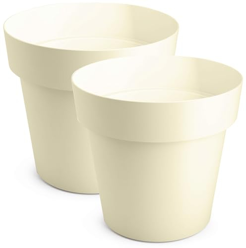 PECZEKO Blumentopf matt, Blumentopf aus Kunststoff, dekorativer Blumentopf für große und kleine Blumen, 2er-Set Blumentöpfe, Blumentöpfe, Töpfe für Kräuter, (2 STK.) Creme, ø 16 cm