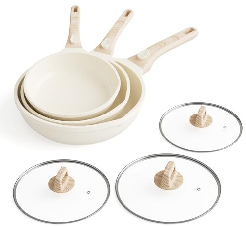RIOVARM Induktionsstekpanna-set med avtagbara handtag, non-stick-panna-set med lock, 20 cm, 24 cm, 28 cm, Omelettpanna utan PFOA, köksredskap-set för alla typer av spis, diskmaskin- och ugnssäkert