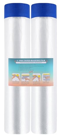 LLPT Tape and Drape Pre-Taped Masking Film 2 Packs-400cm(Unfolded) x 20m | Blue Washi Versatile Painter's Plastic Dust Sheets for Auto Wall Furniture Painting and Spraying Protection
