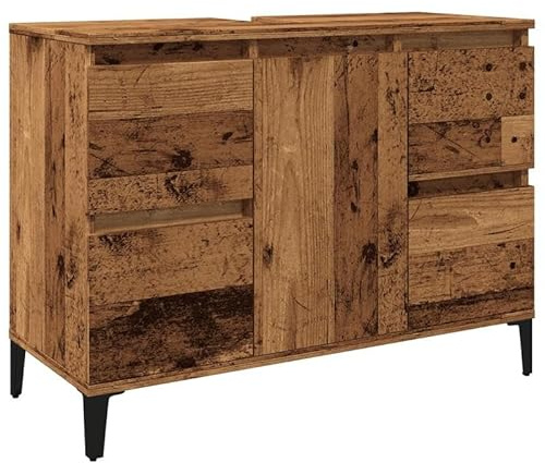 Armario para lavabo con aspecto de madera antigua, 80 x 33 x 60 cm, juego de muebles de baño de material de madera, almacenamiento estable para toallas y artículos de tocador, diseño rústico para baño