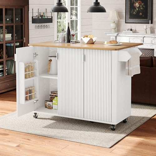 HYSZ Isola da cucina, carrello da pranzo con venature del legno, buffet, 130 x 45 (75 x 92 cm, carrello da cucina allungabile su ruote con porta asciugamani, portaspezie, divisori regolabili, 3 ante