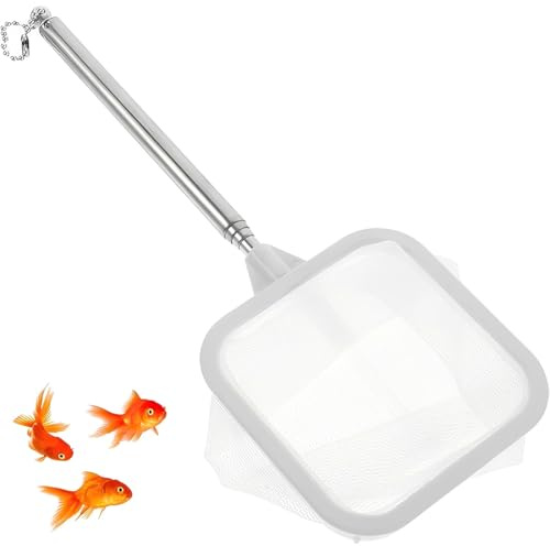 GILWUMO 1 Pezzo Rete Da Pesca Acquario, Rete Estensibile Con Asta Regolabile Da 20cm A 45cm, Testa Rimovibile E Con Ventosa, Per Pesci E Acquari