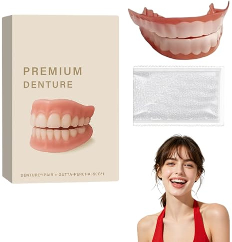 LAKVIL Dentiera Finta Naturale, Kit per Dentiera Completa Superiore e Inferiore, Riparazione Temporanea Denti per Uomini e Donne, Protesi Dentale, con 50 g di Gel per la Dentizione（B）