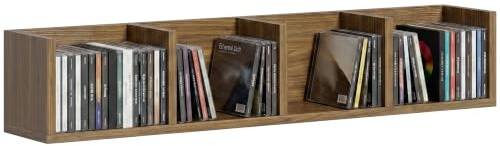 HOMCOM Wall Mount 84 CD / 56 DVD/Blu-ray/Media Storage Rack Walnut Brown | 4 Cubes, Wooden Shelf Organizer Unit, Bookcase Display