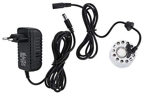 Silber Mister Maker Fogger Springbrunnen Aquarium Nebel Maker Licht 12 LED Ultraschall Nebel Nebel Maker Fogger Zerstäuber Luftbefeuchter für Springbrunnen Teich Indoor Outdoor(EU Plug)