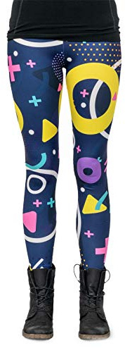 cosey - Neon Line Leggings - knallige Farben- in verschiedenen Leuchtend bunten Designs (Einheitsgröße) (Pop Geometrie)