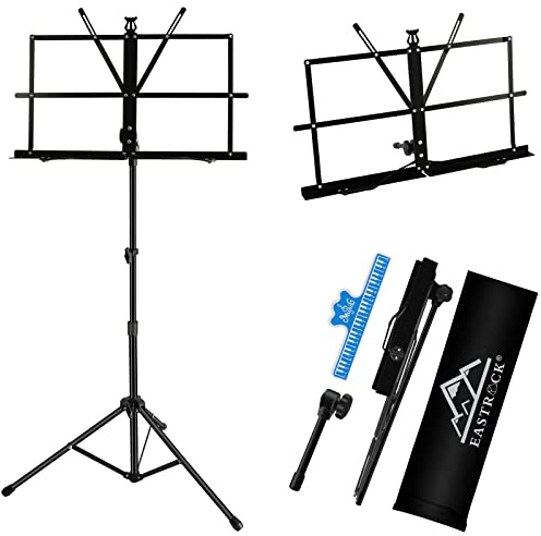 EastRock 2 en 1 Atril plegable de doble uso para partituras, ligero portátil profesional y soporte para atril ajustable, bolsa de transporte portátil