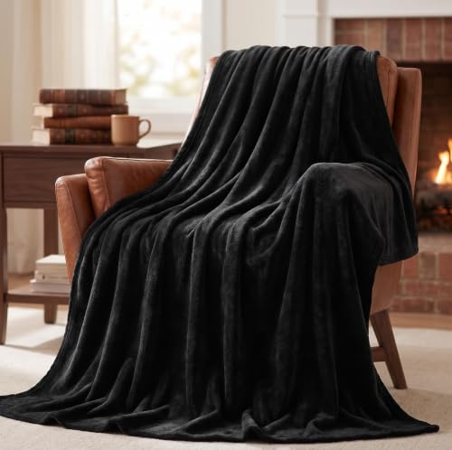 Bear&Panda Flannel Fleece Throw Blanket Soft & Warm, Black, 200 x 240 cm | Cosy Microfibre Fleece Throw, Fade & Stain Resistant, Quick-Dry & Reversible Perfect For Sofa, Bed, Camping & Travel Blanket