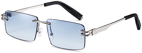 Lunettes de soleil rétro sans monture pour hommes femmes lunettes de soleil à monture ultra-petite rectangulaire voir à travers les lunettes de lentille